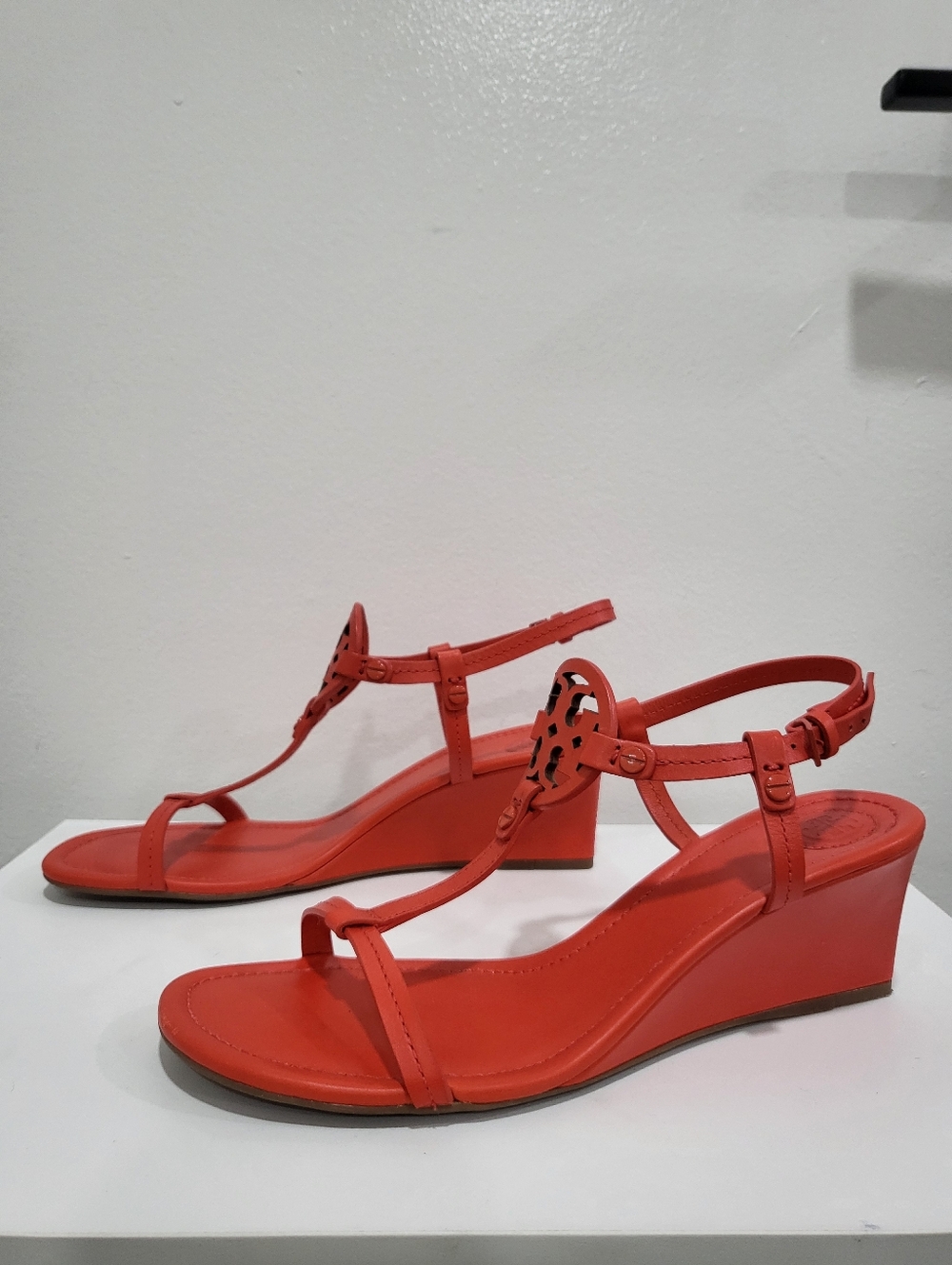 Tory Burch Samba Orange Miller Wedge Sandal Heels - Size 8